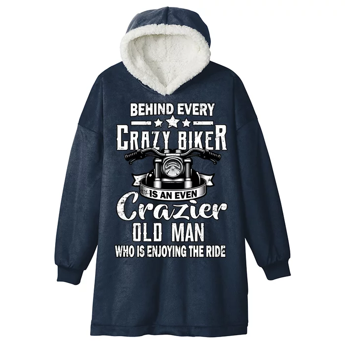 Crazy Old Biker Man Hooded Wearable Blanket