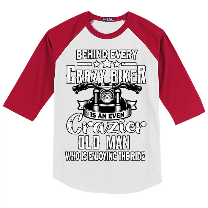 Crazy Old Biker Man Kids Colorblock Raglan Jersey