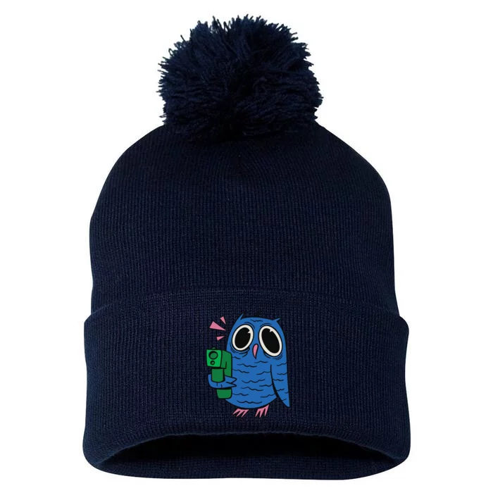 Crazy Owl Gun Pom Pom 12in Knit Beanie