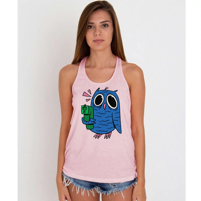 Crazy Owl Gun Women's Knotted Racerback Tank