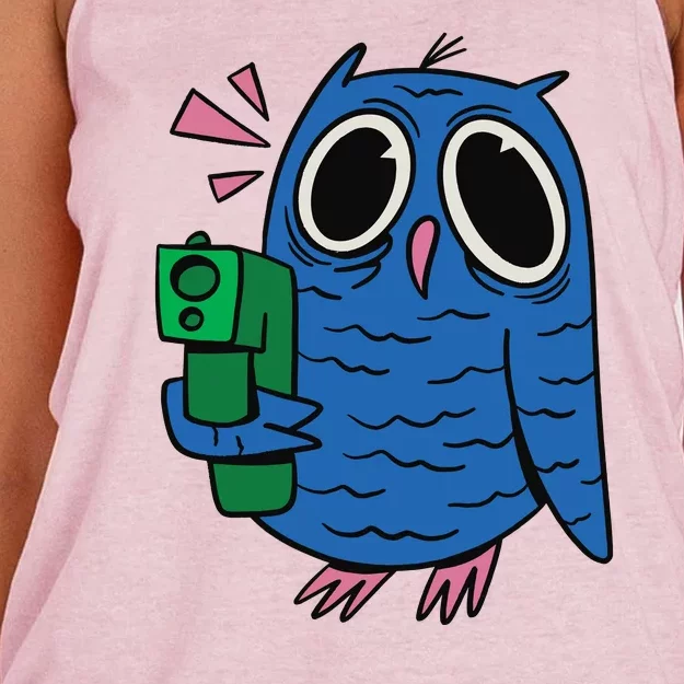 Crazy Owl Gun Women's Knotted Racerback Tank