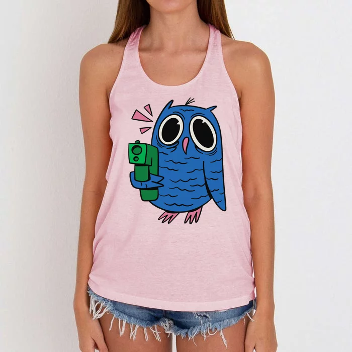 Crazy Owl Gun Women's Knotted Racerback Tank