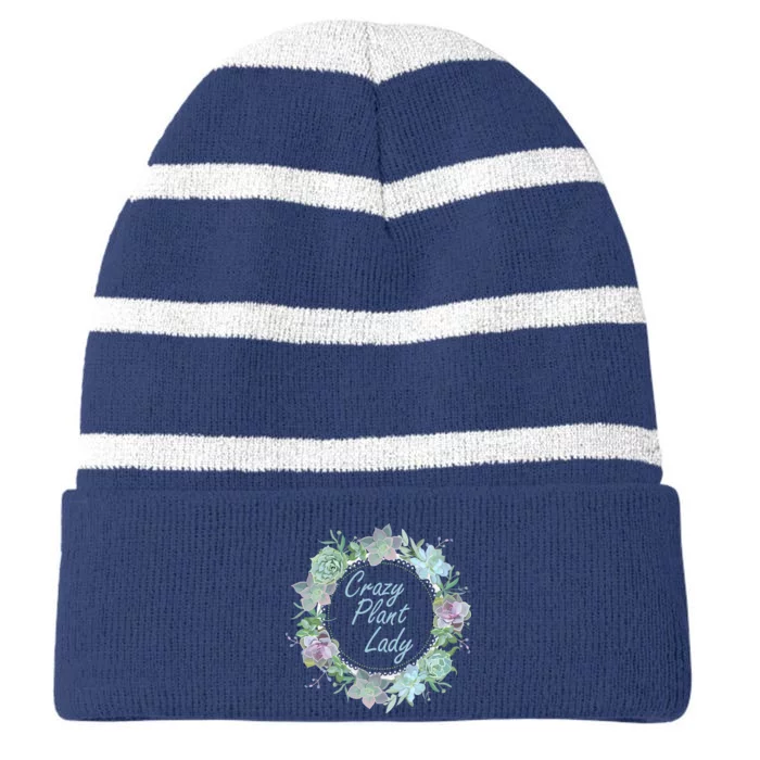 Crazy Plant Lady Floral Logo Striped Beanie with Solid Band