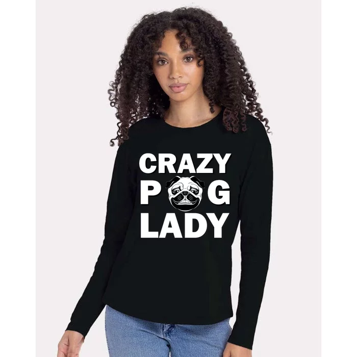 Crazy Pug Lady Womens Cotton Relaxed Long Sleeve T-Shirt