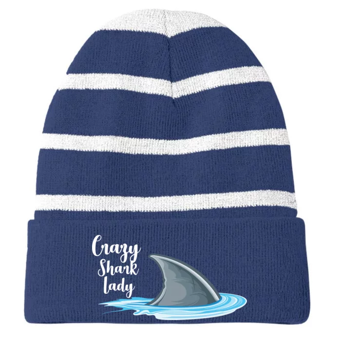 Crazy Shark Lady Striped Beanie with Solid Band