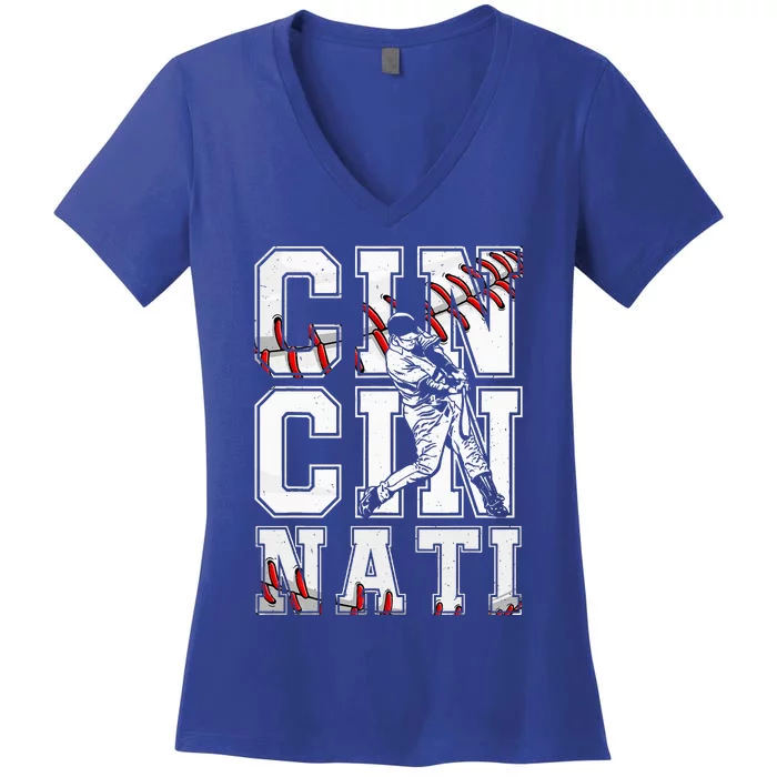 Cincinnati Retro Baseball Lover Met At Game Day Women's V-Neck T-Shirt