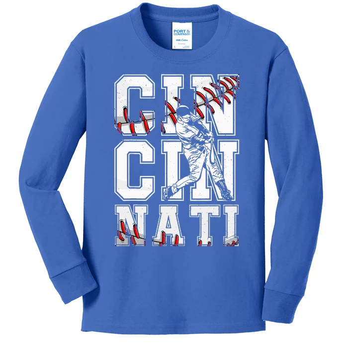 Cincinnati Retro Baseball Lover Met At Game Day Kids Long Sleeve Shirt