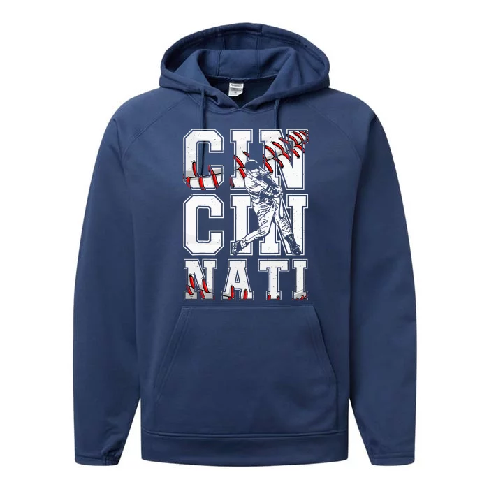 Cincinnati Retro Baseball Lover Met At Game Day Performance Fleece Hoodie