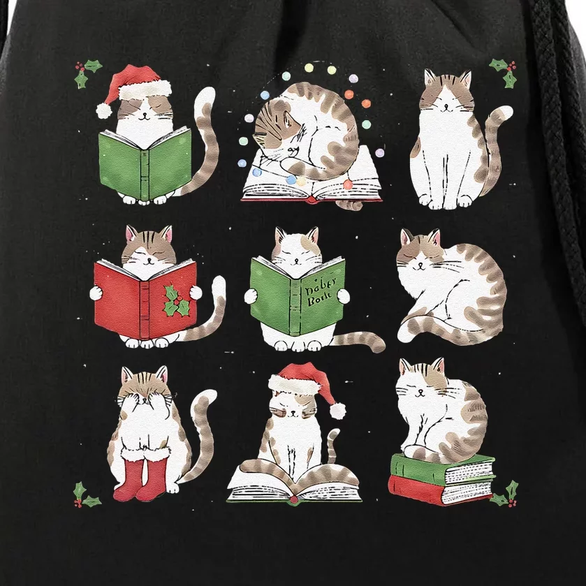 Cat Reading Book Funny Christmas Cat Book Lover Librarian Drawstring Bag