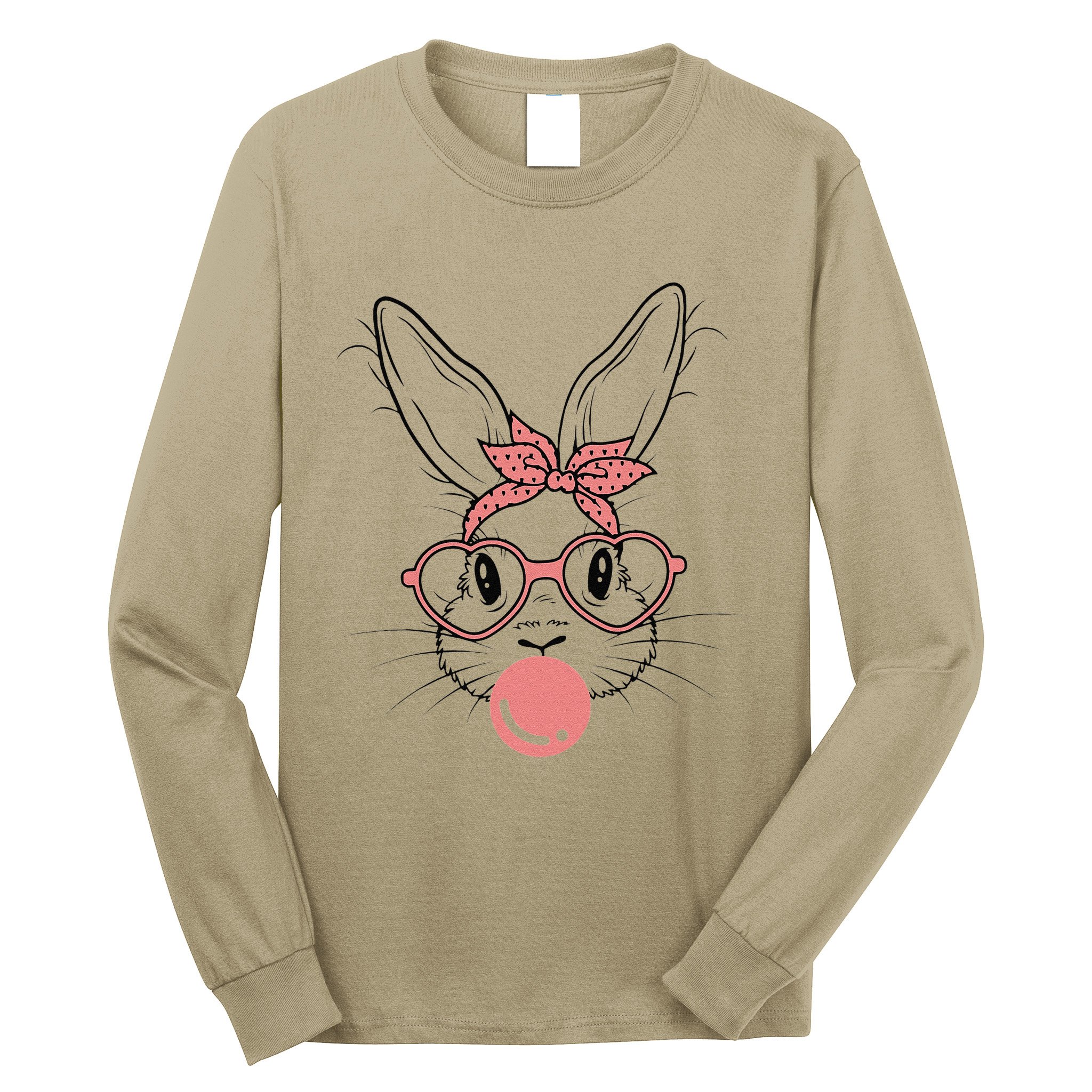 Cute Rabbit Bunny Blowing Bubble Gum Easter Day Long Sleeve Shirt