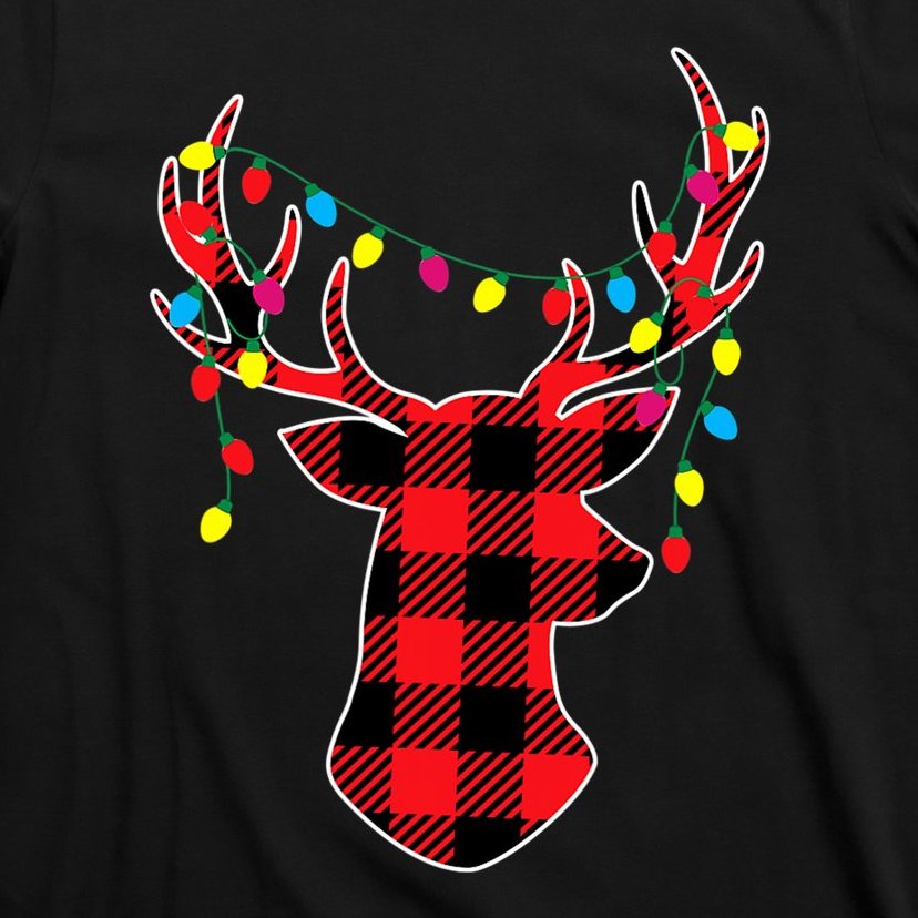 Classic Red & Black Christmas Buffalo Plaid Deer T-Shirt