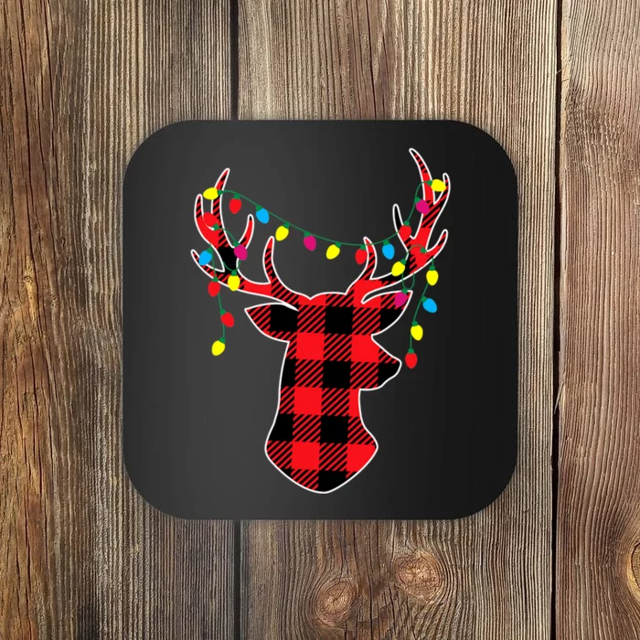 Classic Red & Black Christmas Buffalo Plaid Deer Coaster