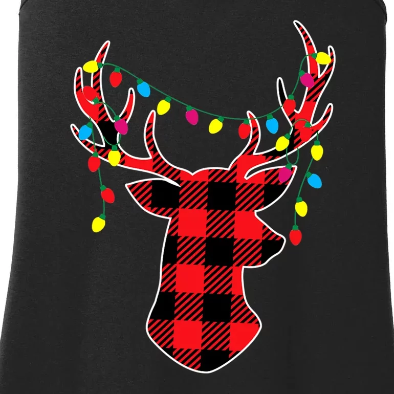 Classic Red & Black Christmas Buffalo Plaid Deer Ladies Essential Tank