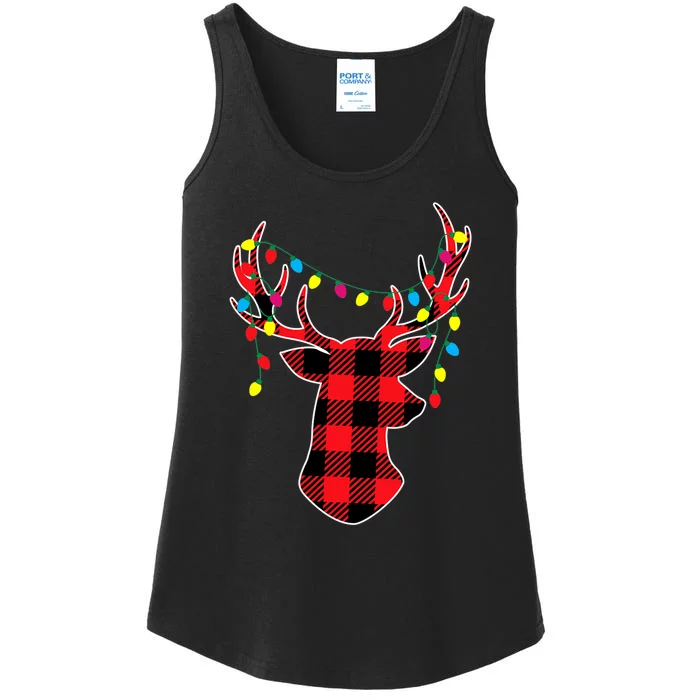 Classic Red & Black Christmas Buffalo Plaid Deer Ladies Essential Tank