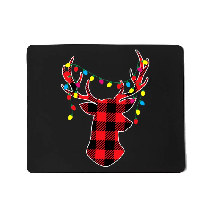 Classic Red & Black Christmas Buffalo Plaid Deer Mousepad