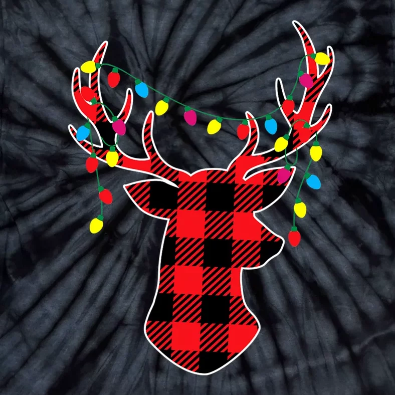 Classic Red & Black Christmas Buffalo Plaid Deer Tie-Dye T-Shirt