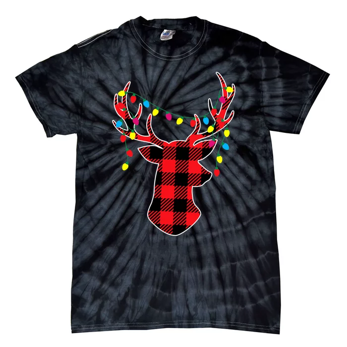 Classic Red & Black Christmas Buffalo Plaid Deer Tie-Dye T-Shirt