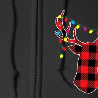 Classic Red & Black Christmas Buffalo Plaid Deer Full Zip Hoodie