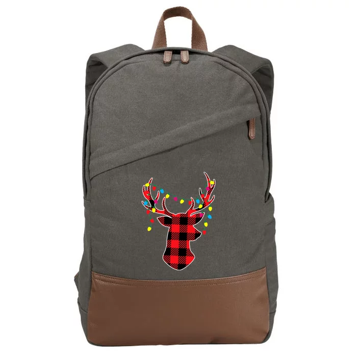 Classic Red & Black Christmas Buffalo Plaid Deer Cotton Canvas Backpack