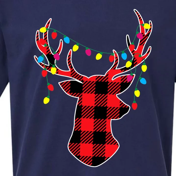 Classic Red & Black Christmas Buffalo Plaid Deer Sueded Cloud Jersey T-Shirt