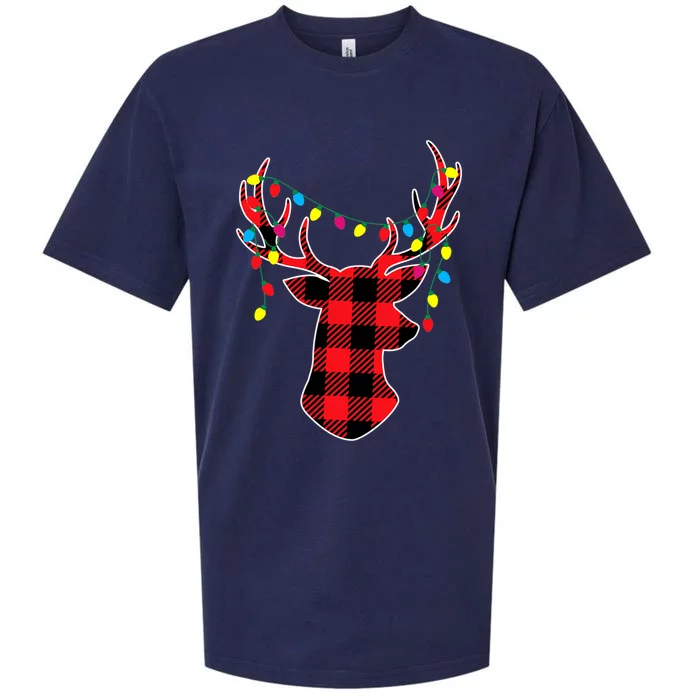 Classic Red & Black Christmas Buffalo Plaid Deer Sueded Cloud Jersey T-Shirt