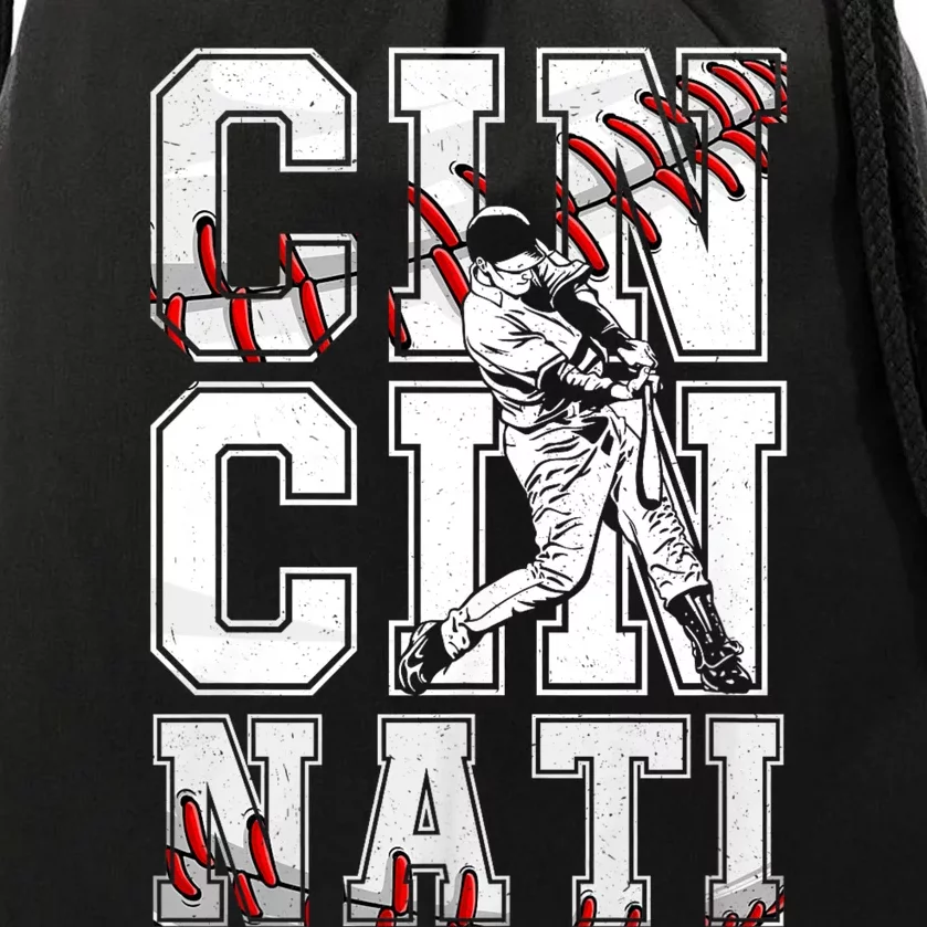 Cincinnati Retro Baseball Lover Met At Game Day Drawstring Bag