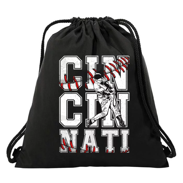 Cincinnati Retro Baseball Lover Met At Game Day Drawstring Bag