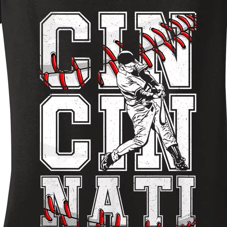 Cincinnati Retro Baseball Lover Met At Game Day Women's V-Neck T-Shirt