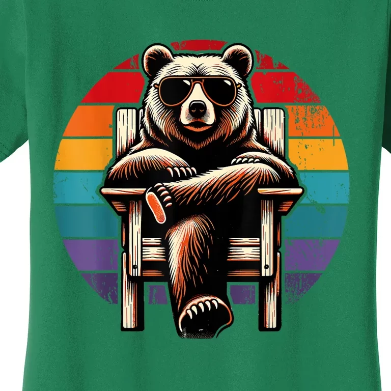 Cool Retro Bear In Sunglasses 70s 80s 90s Novelty Funny Bear Women's T-Shirt