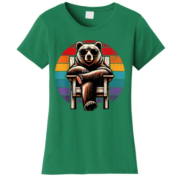 Cool Retro Bear In Sunglasses 70s 80s 90s Novelty Funny Bear Women's T-Shirt