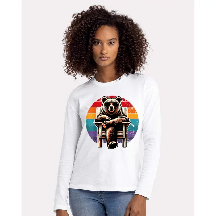 Cool Retro Bear In Sunglasses 70s 80s 90s Novelty Funny Bear Womens Cotton Relaxed Long Sleeve T-Shirt