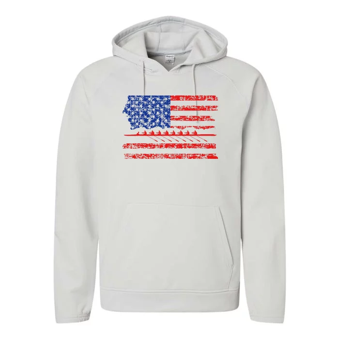 Crew Rowing Boat Oars Us American Flag Performance Fleece Hoodie