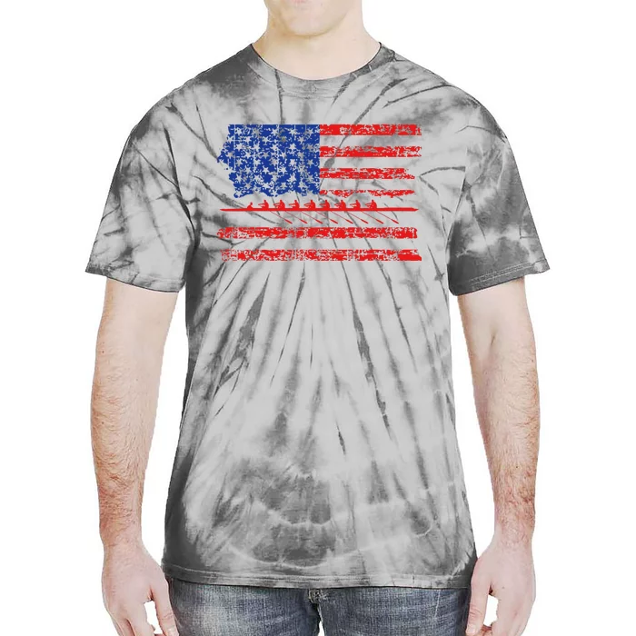 Crew Rowing Boat Oars Us American Flag Tie-Dye T-Shirt