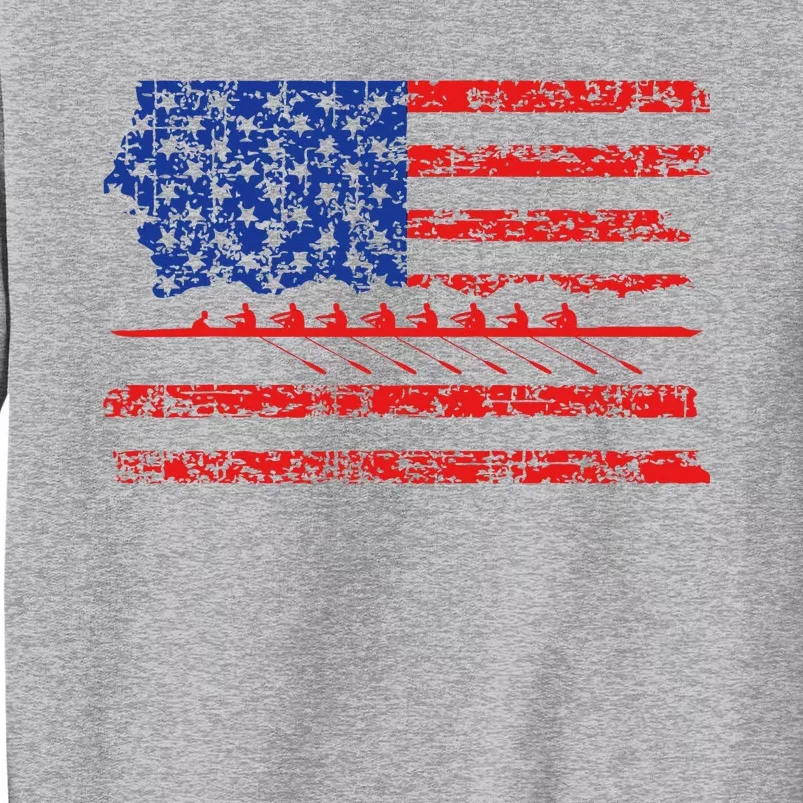 Crew Rowing Boat Oars Us American Flag Tall Sweatshirt