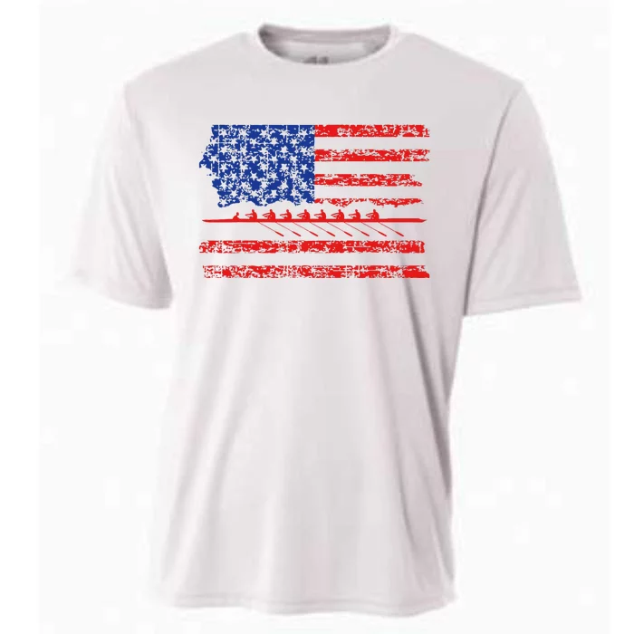 Crew Rowing Boat Oars Us American Flag Cooling Performance Crew T-Shirt