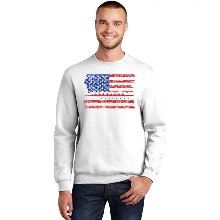 Crew Rowing Boat Oars Us American Flag Sweatshirt