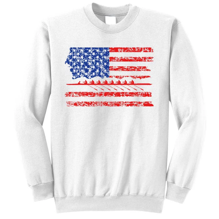 Crew Rowing Boat Oars Us American Flag Sweatshirt