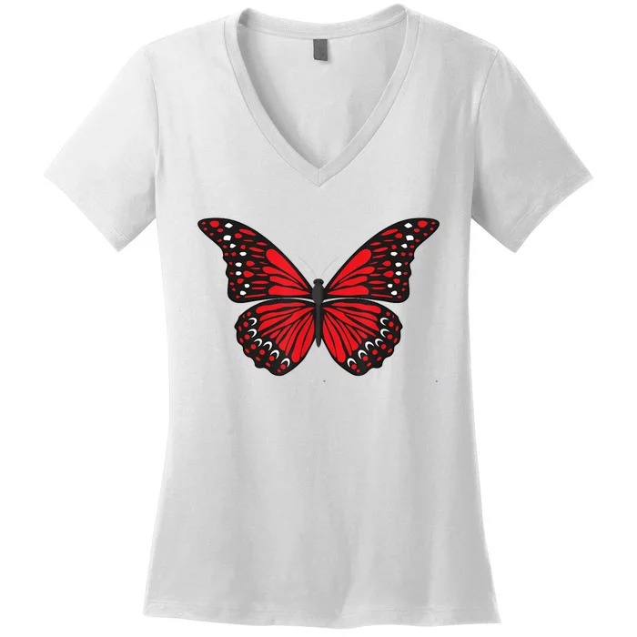 Cute Red Butterfly Women's V-Neck T-Shirt