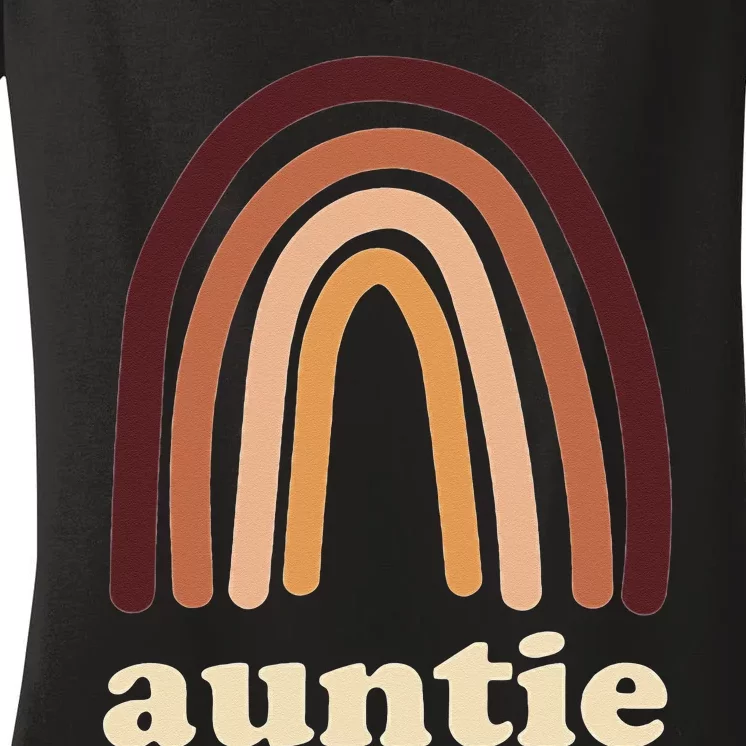 Cute Rainbow Boho Auntie Minimal Pocket Design Aunt Love Women's V-Neck T-Shirt