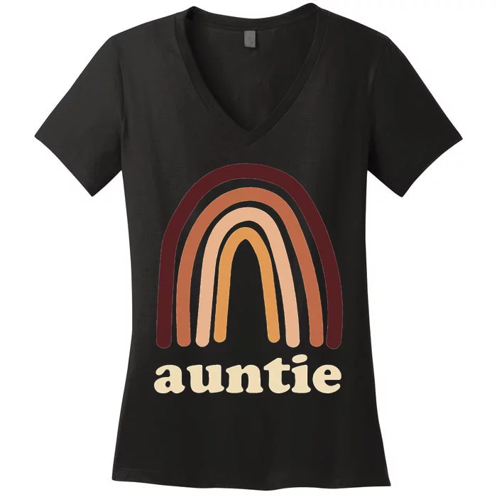 Cute Rainbow Boho Auntie Minimal Pocket Design Aunt Love Women's V-Neck T-Shirt