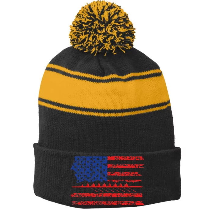 Crew Rowing Boat Oars Us American Flag Copy Stripe Pom Pom Beanie