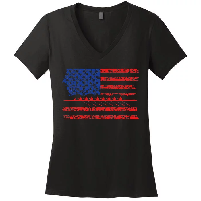 Crew Rowing Boat Oars Us American Flag Copy Women's V-Neck T-Shirt