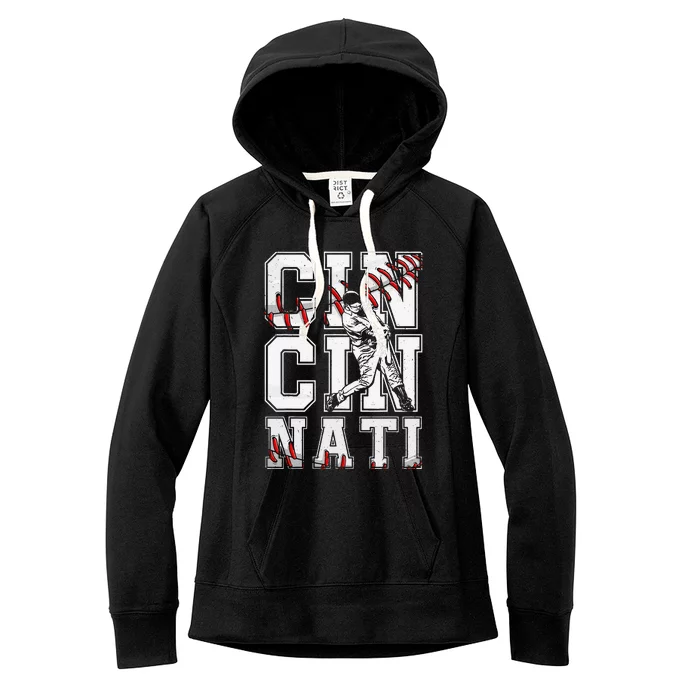 Cincinnati Retro Baseball Lover Met At Game Day Women's Fleece Hoodie