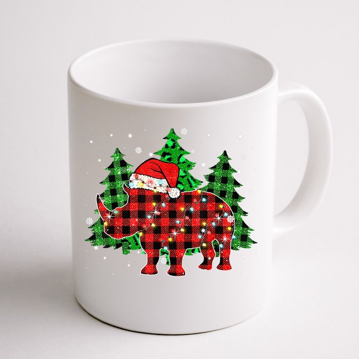 Classic Red & Black Christmas Buffalo Plaid Rhino Pajamas Front & Back Coffee Mug