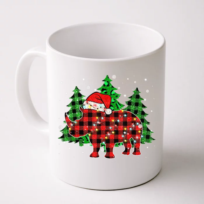 Classic Red & Black Christmas Buffalo Plaid Rhino Pajamas Front & Back Coffee Mug