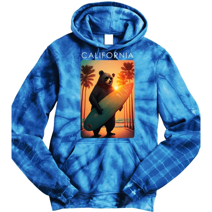 Cool Republic Bear Surfing Beach California Tie Dye Hoodie