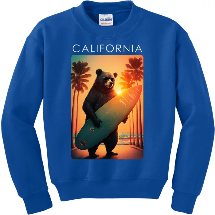 Cool Republic Bear Surfing Beach California Kids Sweatshirt