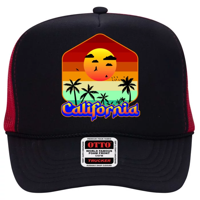 California Retro Beach Sunset Logo High Crown Mesh Trucker Hat