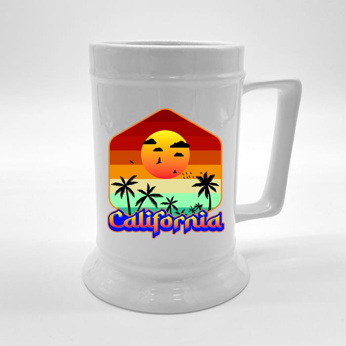 California Retro Beach Sunset Logo Front & Back Beer Stein