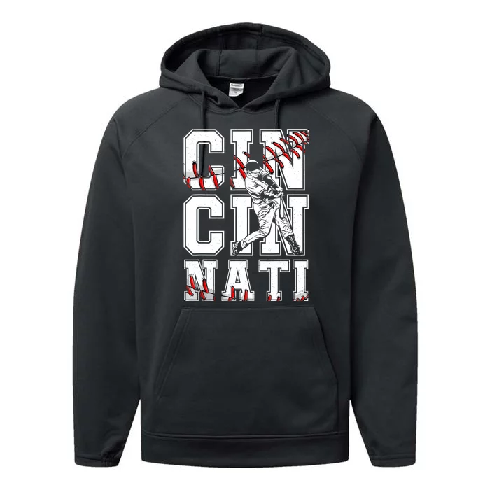 Cincinnati Retro Baseball Lover Met At Game Day Performance Fleece Hoodie